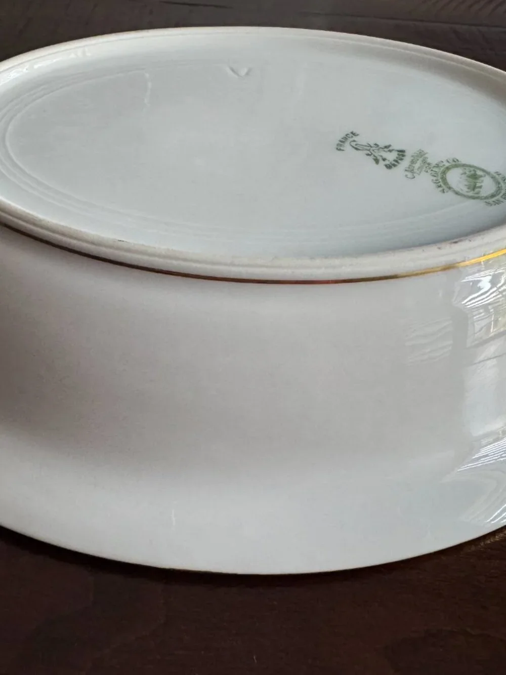 Antique C. Ahrenfeldt Limoges Gold Trim Oval Serving Bowl Gump's SF c. 1910